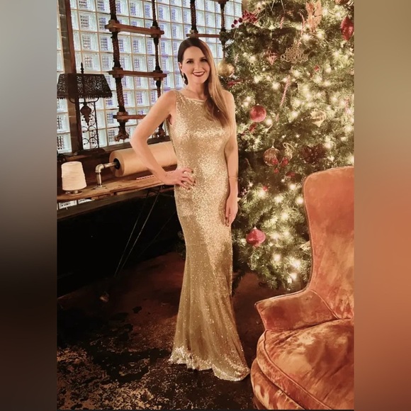 Theia Gemma Elegant Gold Sequin Evening Gown size 4. - Picture 1 of 13